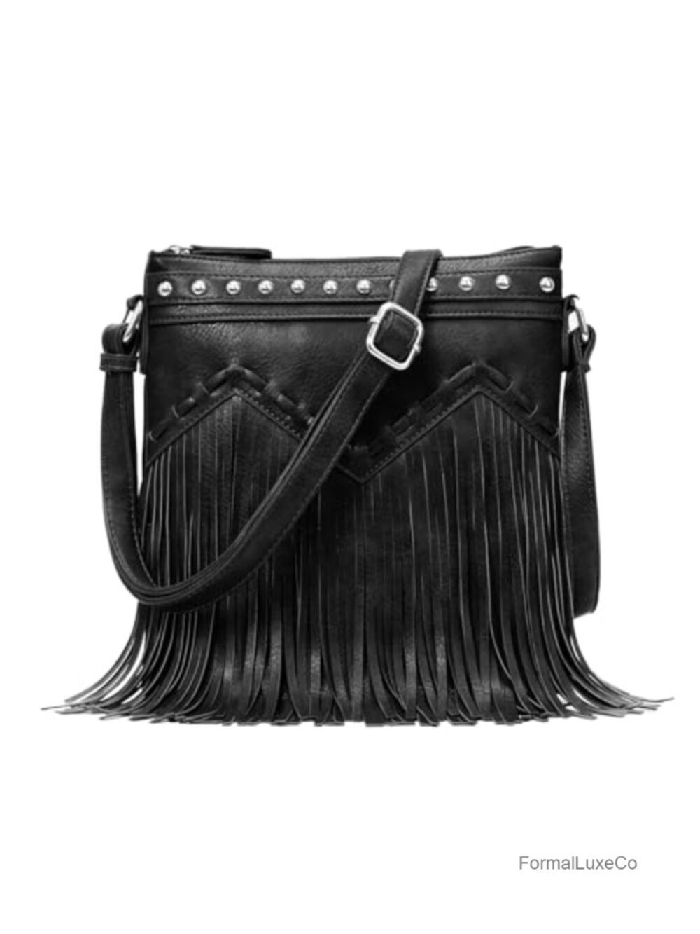 Fringe Crossbody Bag with Rivets Western Purse Vegan Leather Tassel Shoulder Bag
